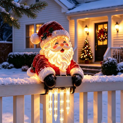Solar Fence Icicle Light Cascading Glow Holiday Decoration Light - Santa