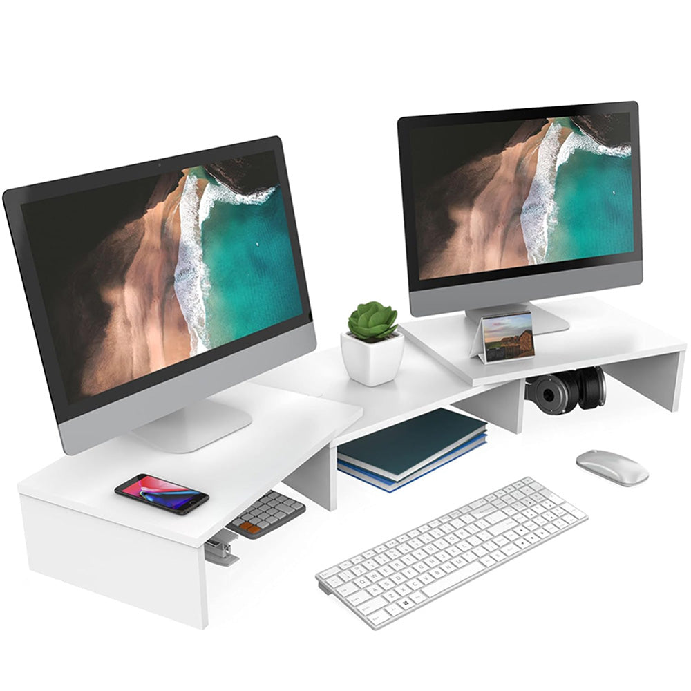 Dual Monitor Stand Riser Adjustable Desk Stand for iMac Laptop & Books White