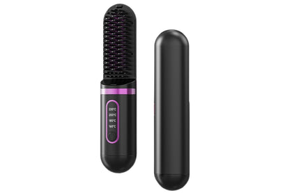 Hair Straightener Brush Anti-Scald Portable Straightening Brush Styling Tools -Black