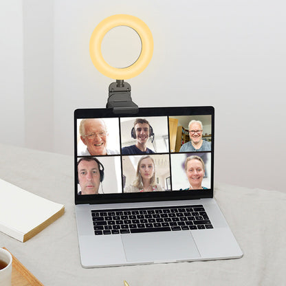 180 Degrees Rotating Clip On Ring Light for Laptop Desk Dimmable LED Selfie Light for Meeting Video Call Recording
