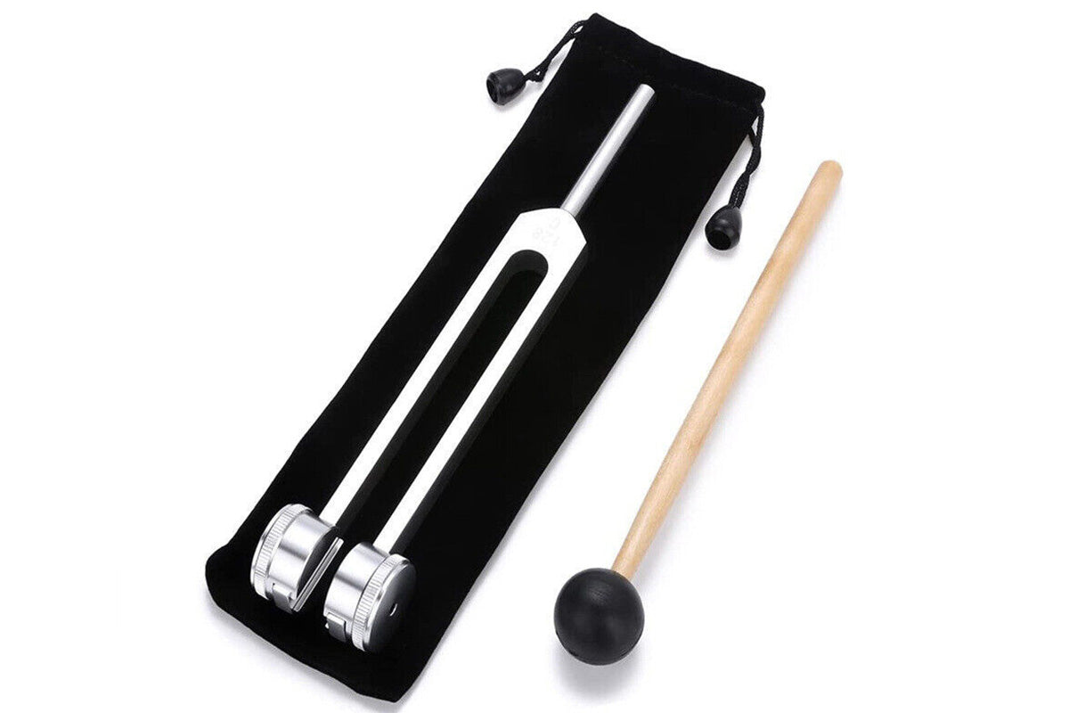 128Hz Tuning Forks Set with Reflex Hammer for Healing Meditation Chakra -Silver