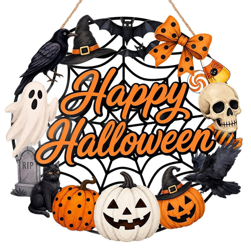 2 Pack Engineered Wood Halloween Ghost Pumpkin Hanging Door Signs - Happy Halloween