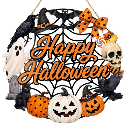 2 Pack Engineered Wood Halloween Ghost Pumpkin Hanging Door Signs - Happy Halloween