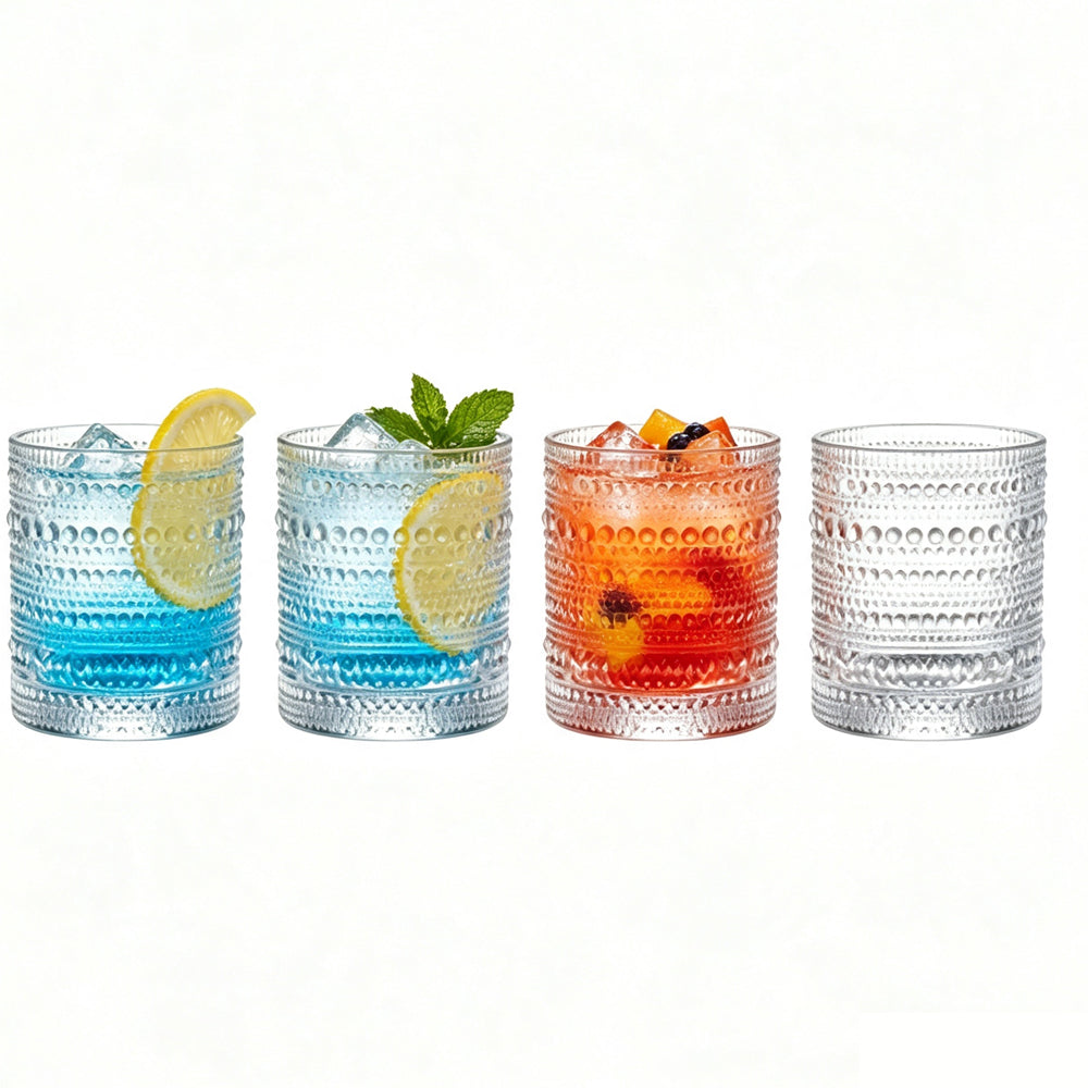 4 Piece Relief Pattern Glass Cups Set for Beer Juice Cocktail