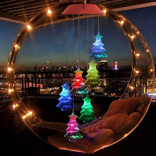 2pcs LED Solar Christmas Tree Wind Chime Lights -Red