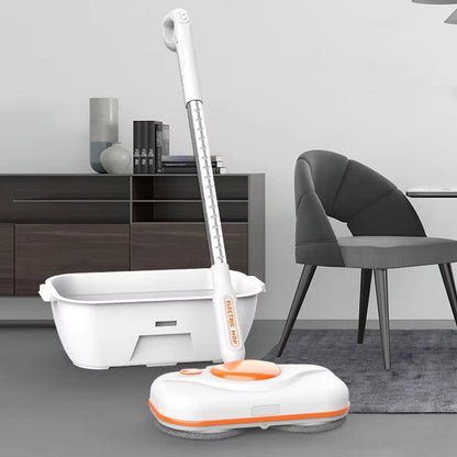 Cordless Electric Spin Mop with LED Light & 750ML Water Sprayer White
