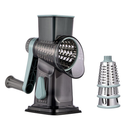 Rotary Vegetable Chopper 3-Blade Cylinder Hand-Cranked Slicer Shredder Grater-Green