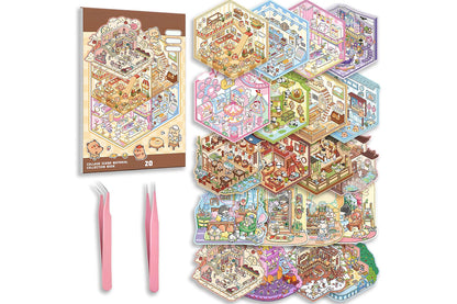 DIY Sticker Kit 3D Miniature Scene Stickers with 20 Cartoon Stickers for Adult Little Ones