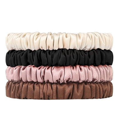 4 Piece 19 Momme Mulberry Silk Scrunchies Elastic Hair Ties