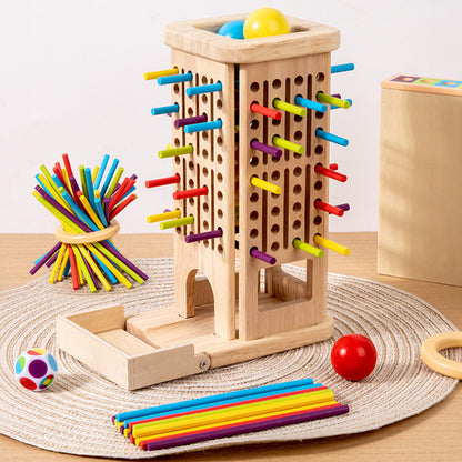 Wooden Tower 3-in-1 Stick Pulling and Balance Board Game for Little Ones and Family