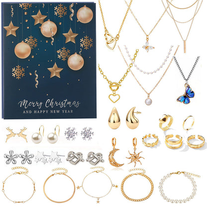 24PCS Christmas Jewelry Advent Calendar with Bracelet Necklace Rings & Earrings Style 2