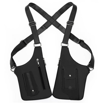 Outdoor Double Shoulder Armpit Bag with Multiple Pockets-Brown