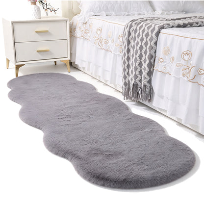 Soft Faux Rabbit Fur Rug for Bedroom Living Room and Bedside - Grey