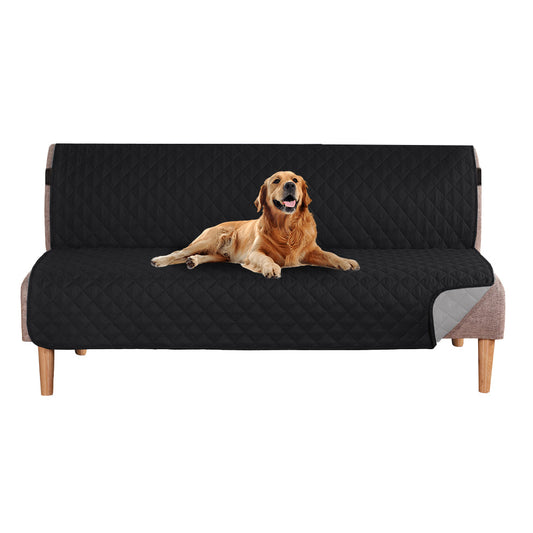 Reversible Futon Sofa Slipcover Armless Sofa Cover Water Resistant Furniture Protector with Elastic Strap Black