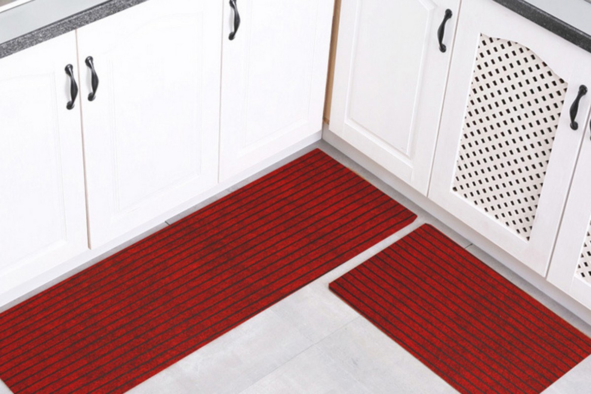 Stripe Anti-Fatigue Kitchen Mat Waterproof Non Slip Cushioned Foam-Red