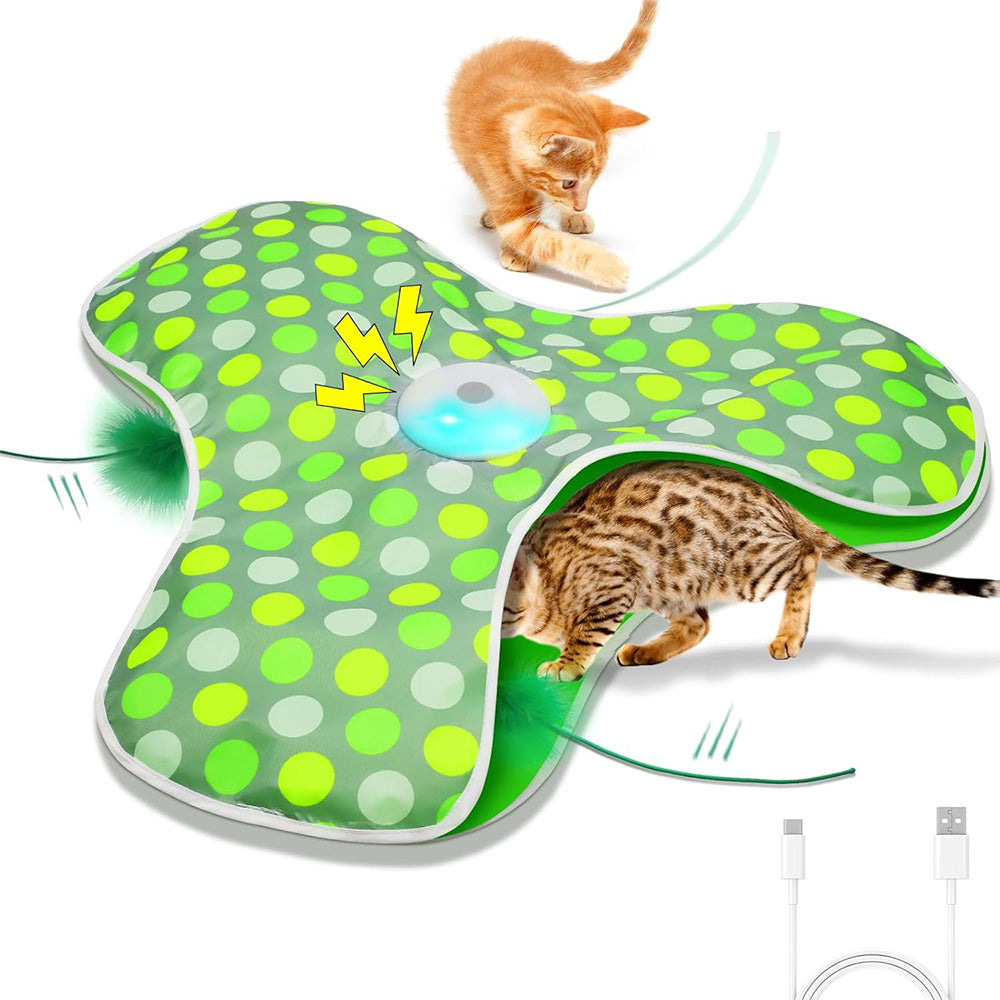 Automatic Interactive Cat Toy with Moving Feather and Sound for Indoor Play Green