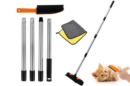 3 in 1 Pet Hair Removal Rubber Broom with Hand Brush and Towel for Floor Dusting