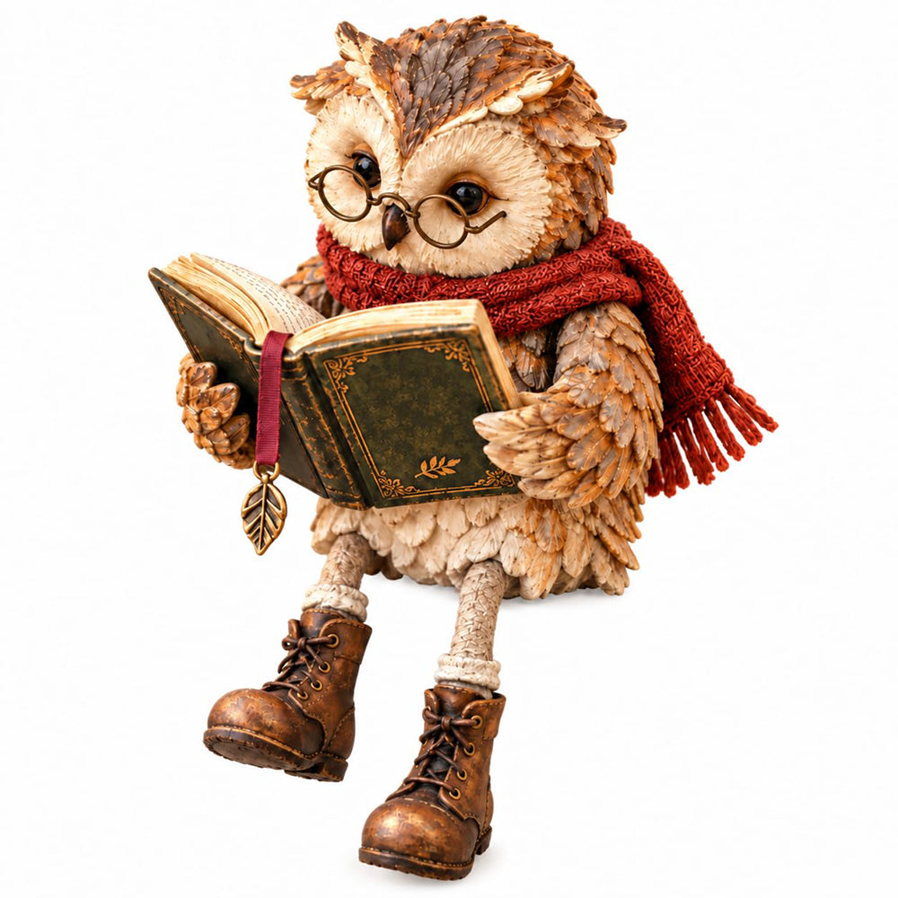 Reading Owl Figurine Resin Cute Whimsical Bookshelf Decor for Mantel Desk