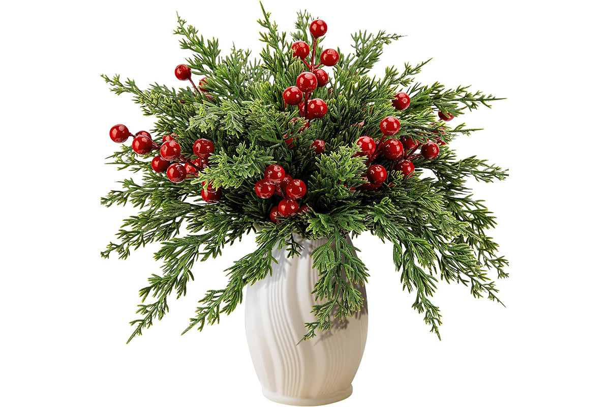Christmas Artificial Flowers with Berry Stems Fake Pine Sprigs Garland Branches