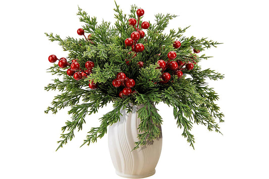 Christmas Artificial Flowers with Berry Stems Fake Pine Sprigs Garland Branches