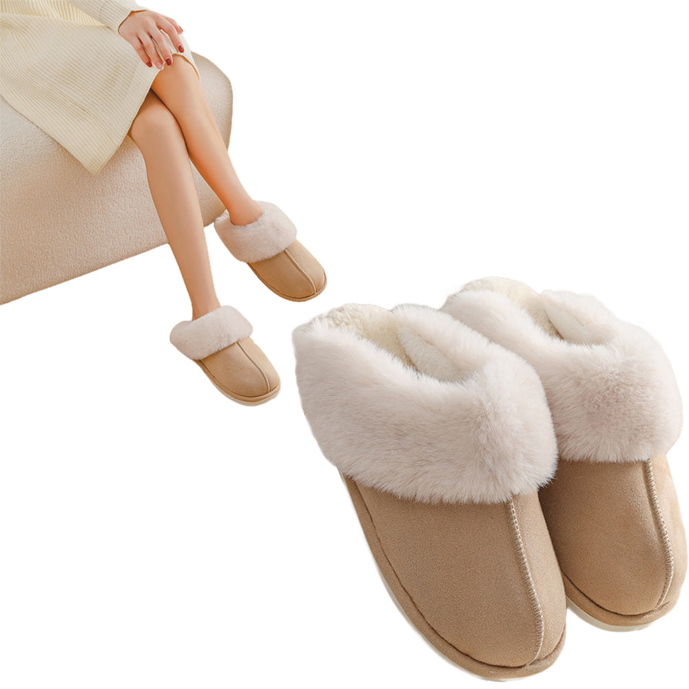 Womens Slippers with Plush Lining and Anti-Slip Memory Foam Sole-Brown