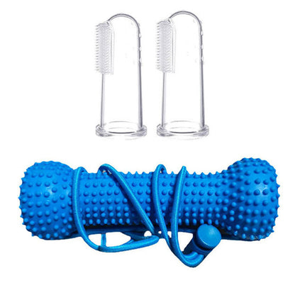 Durable Rubber Bone Dog Chew Toy with 2 Toothbrushes