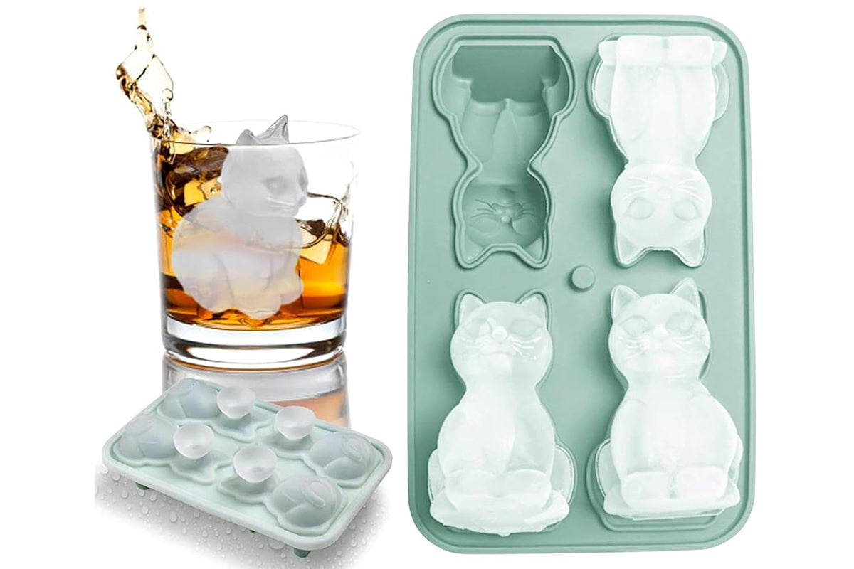 3D Cat Ice Cube Mold Fun Shapes Cat Lover Gifts Silicone Large Craft Ice Mold for Whiskey Cocktails Bourbon-Green