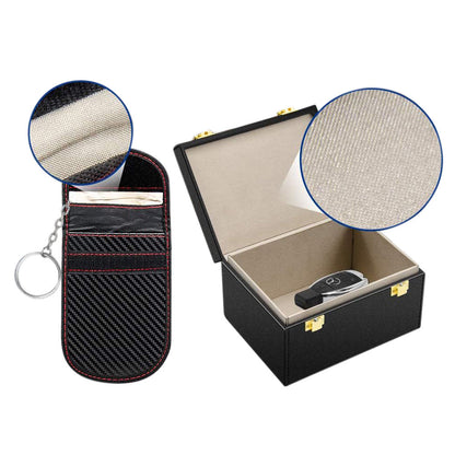 Carbon Fiber RFID signal shielded Car Key Signal signal shielded Case & Anti-Theft Pouch Set