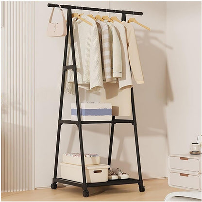 Free Standing Clothes Rack with Wheels and Shelf-Black