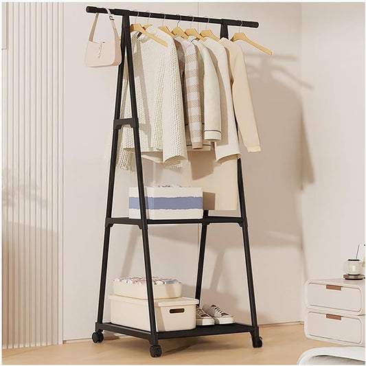 Free Standing Clothes Rack with Wheels and Shelf-Black