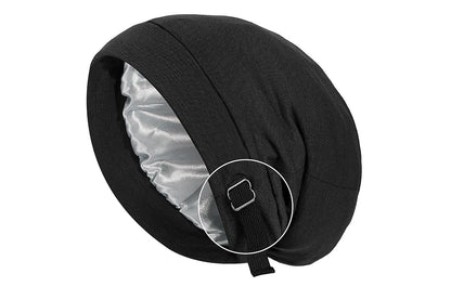Sleeping Bonnet Hair Wrap Satin Cap Adjustable Night Soft Hat Headwear-Black