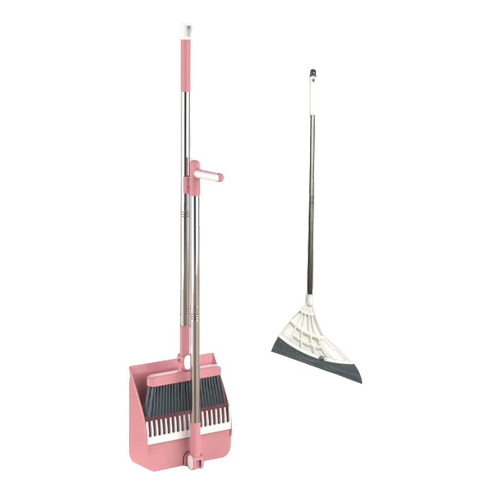 180-Degree Rotating Broom and Foldable Standing Dustpan Set with Scraper for Home Office Pink