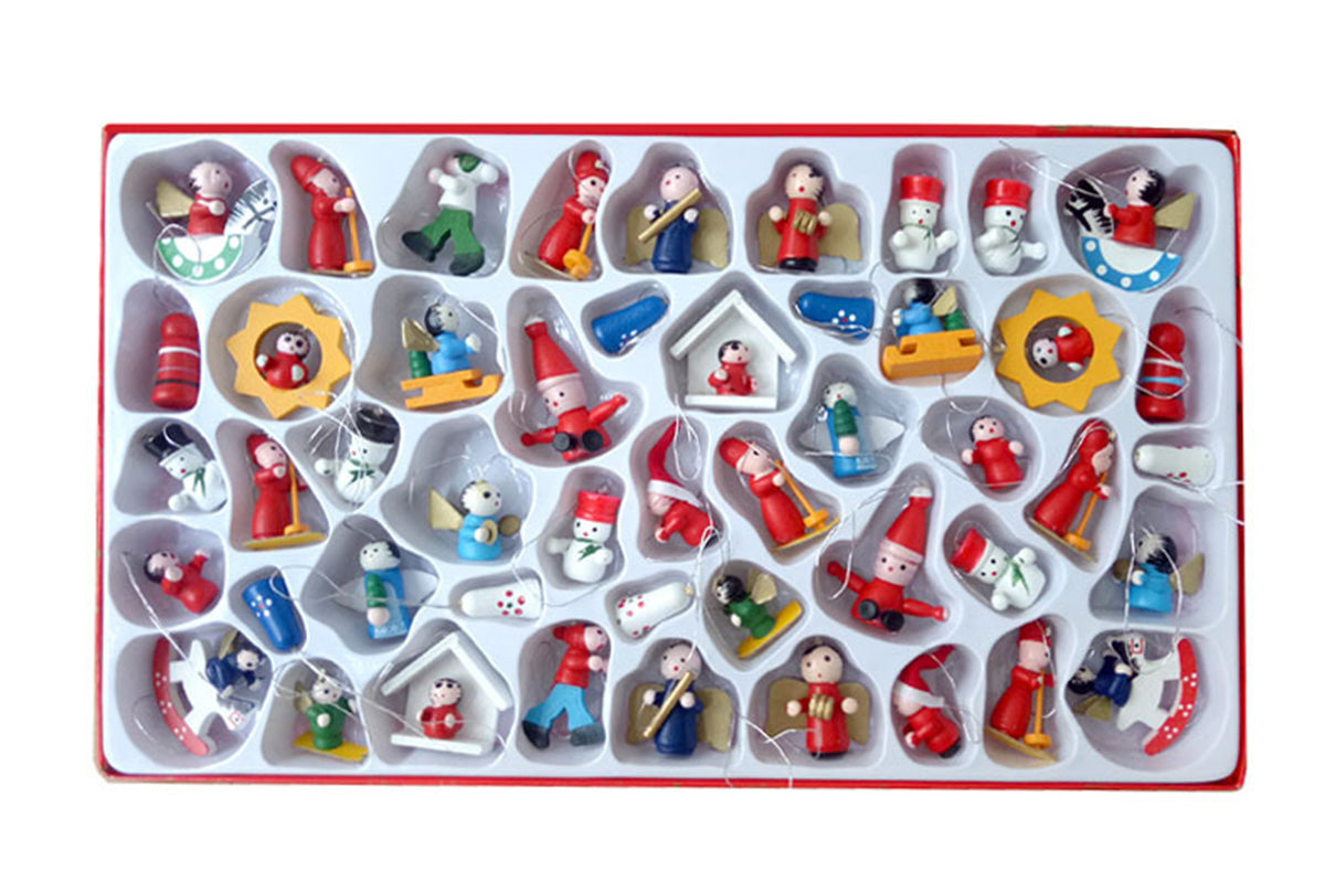 48pcs Wooden Christmas Tree Ornaments Set for Holiday Decoration
