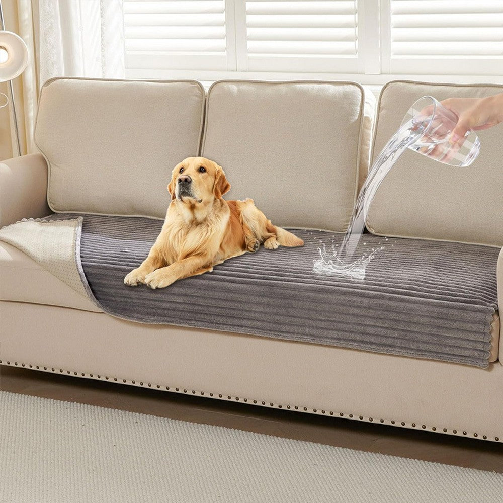 Waterproof Couch Cover for Dogs Washable Faux Fur Pet Couch Covers for Sofa-Light Grey