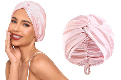 Adjustable Silk Bonnet Hair Bonnet for Women Curly Natural Braid Straight Hair-Pink
