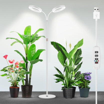 Dual Head Multi Color LED Plant Lamp with Stand-White