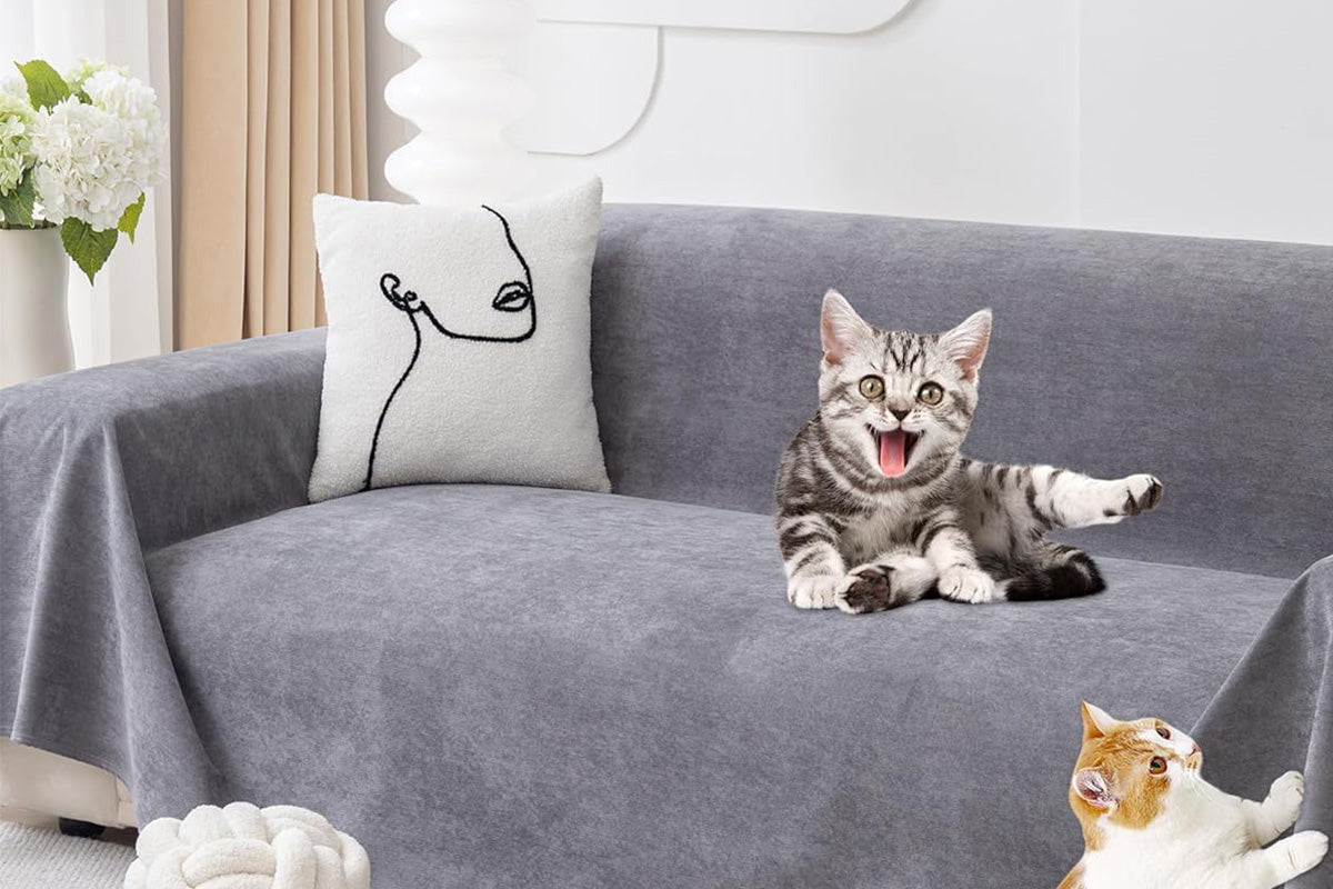Anti Scratch Sofa Cover Anti Cat Scratch Water Resistant Sofa Towel -Grey