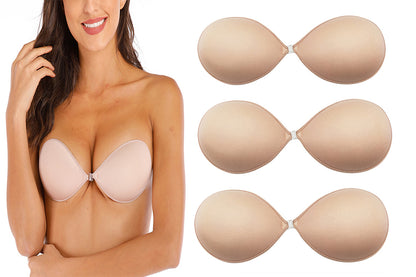 3 Pairs Adhesive Invisible Bra Strapless Push Up Bra Backless Silicone Bra Women-Nude