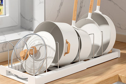 Expandable Pan Organizer Rack Adjustable Compartment Retractable Pot Lid Holder