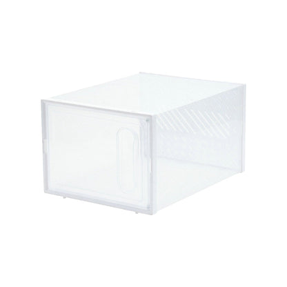 4Pcs Stackable Shoe Storage Boxes with Magnetic Door Clear Plastic Sneaker Organizer White