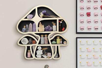 Wooden Shelf Halloween Crystal Display Shelf Decor-Mushroom