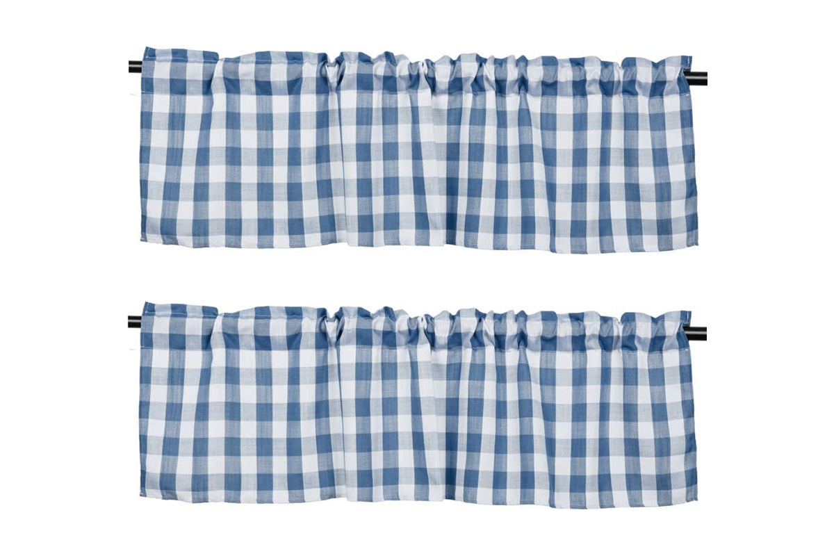 2 Pack Buffalo Check Plaid Window Valances Farmhouse Design Window Treatment Decor-Blue