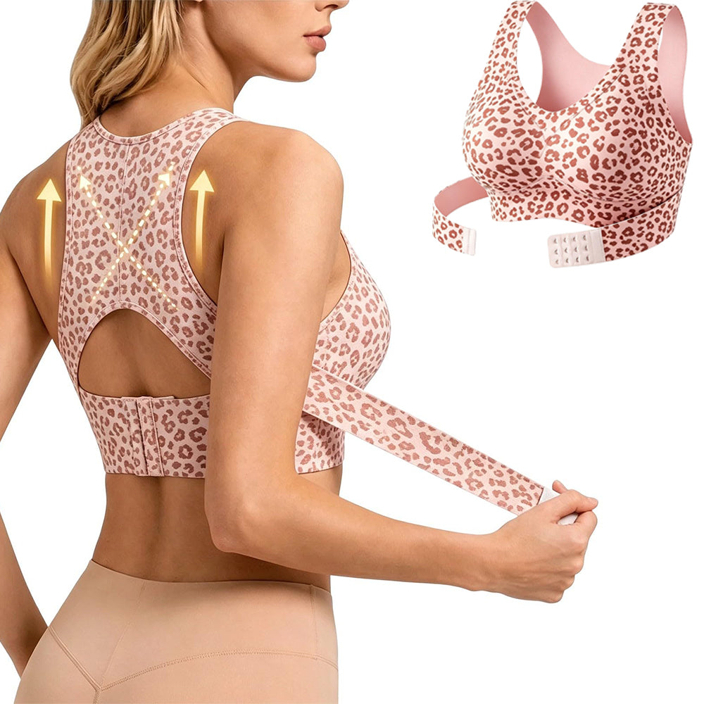 Front Closure Posture Bra Wide Straps Seamless Bra - Pink