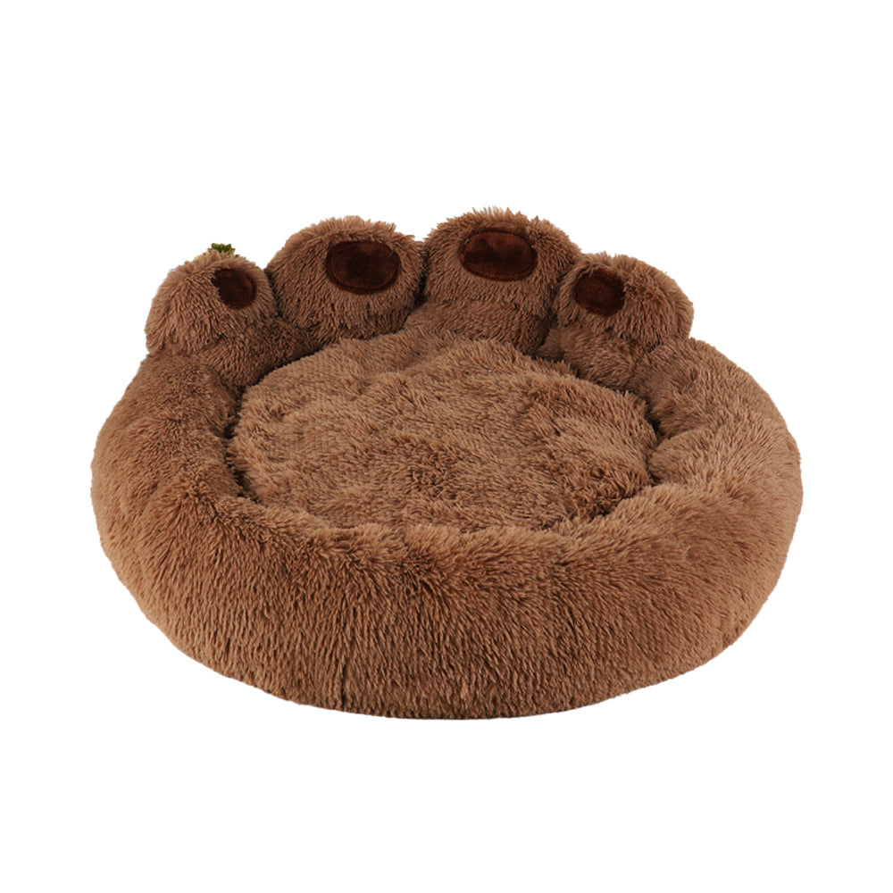 Calming Dog Bed Warm Soft Paw Shape Pet Bed Plush Cushion Bed for Dogs Cats-Coffee