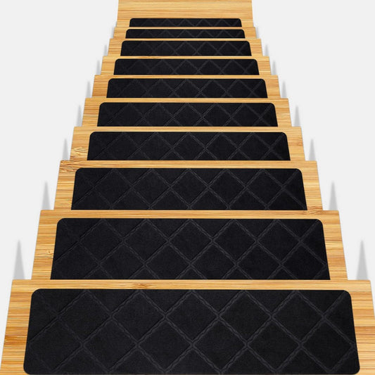 8Pcs Stair Treads for Wooden Steps Non-Slip Stairs Runner for Elders and Pets-Black