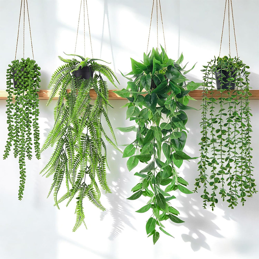 4 PCS Fake Hanging Plants with Pots