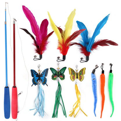 Interactive Cat Toy Set with Telescopic Wand and Feather Replacements Style 1