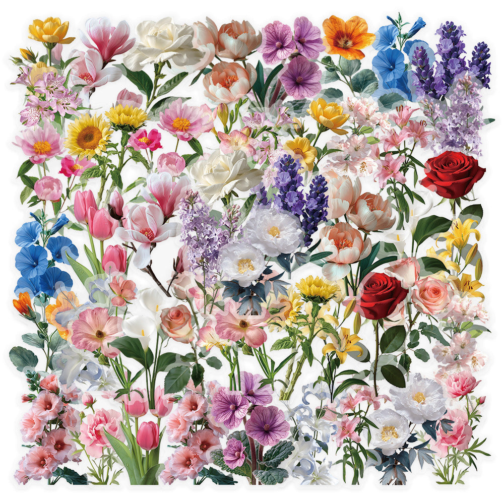 50 Pcs Floral Transparent PET Stickers DIY Decals for Phone Case Cup Laptop