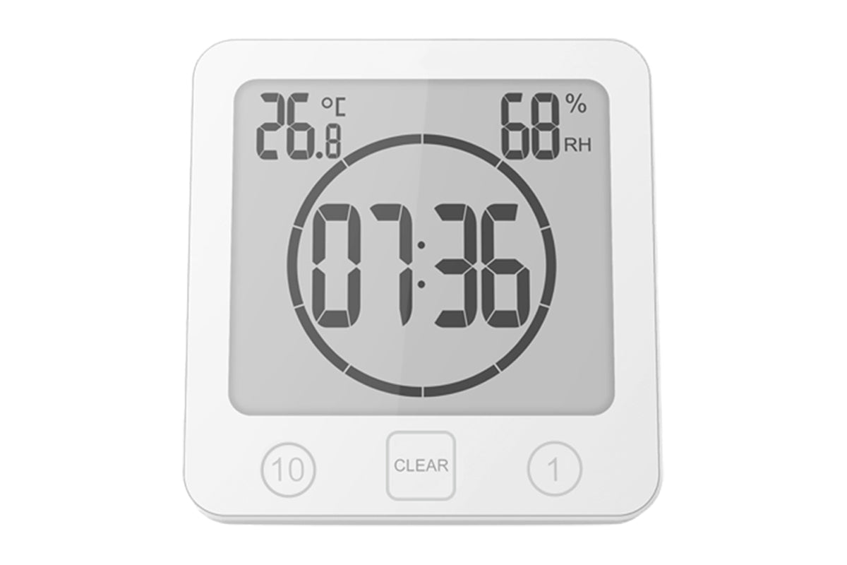Water-Resistant Digital Bathroom Shower Clock Timer - White