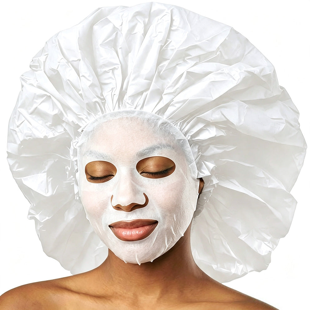 2 Piece PEVA Shower Caps for Long Hair - White